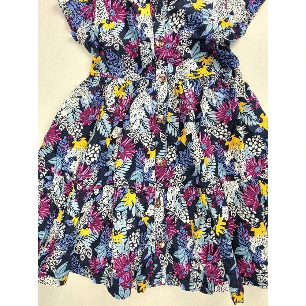 Girls Dress Size 4 Vince Camuto 100% Cotton Summer Bright Tropical Floral Tiered